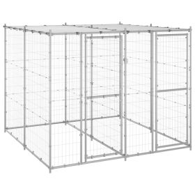 Outdoor Dog Kennel Galvanized Steel with Roof 52.1 ft²