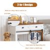 Heavy-Duty Dual-Door Dog Crate House with Storage Drawer - White & Walnut