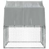 Dog Cages with Roof and Door Silver Galvanized Steel