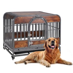 32in Heavy Duty Dog Crate, Furniture Style Dog Crate with Removable Trays and Wheels for High Anxiety Dogs (Color: as Pic)