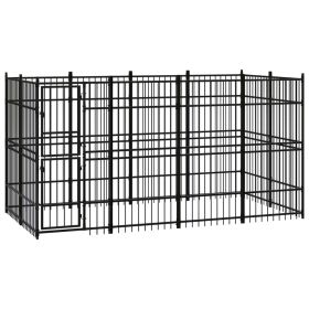 Outdoor Dog Kennel Steel 79.3 ft² (Color: Black)