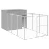 Dog House with Run Light Gray 84.3"x179.9"x71.3" Galvanized Steel