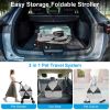 4 Wheels Pet Stroller Foldable Carrier Strolling Cart Travel Jogger Pet Stroller with Removable Liner Storage Basket for Dog Cat