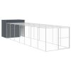 Dog House with Run Anthracite 84.3"x340.6"x71.3" Galvanized Steel