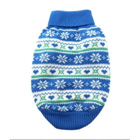 Dog Cable Knit 100% Cotton Sweater Snowflakes and Hearts Blue (size: X-Large)