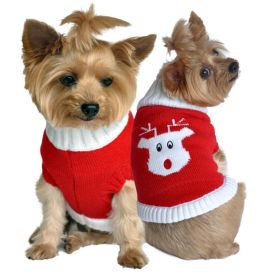 Dog Cable Knit 100% Cotton Sweater Red Rudolph Holiday (size: X-Large)